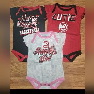 NBA Atlanta Hawks Baby Fan 0-3M & 3-6M Bodysuits 3PC New 100% Cotton